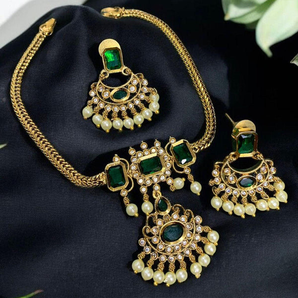 Sona Creation Gold Plated Crystal Stone And Pearls Necklace Set