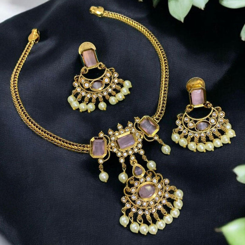 Sona Creation Gold Plated Crystal Stone And Pearls Necklace Set