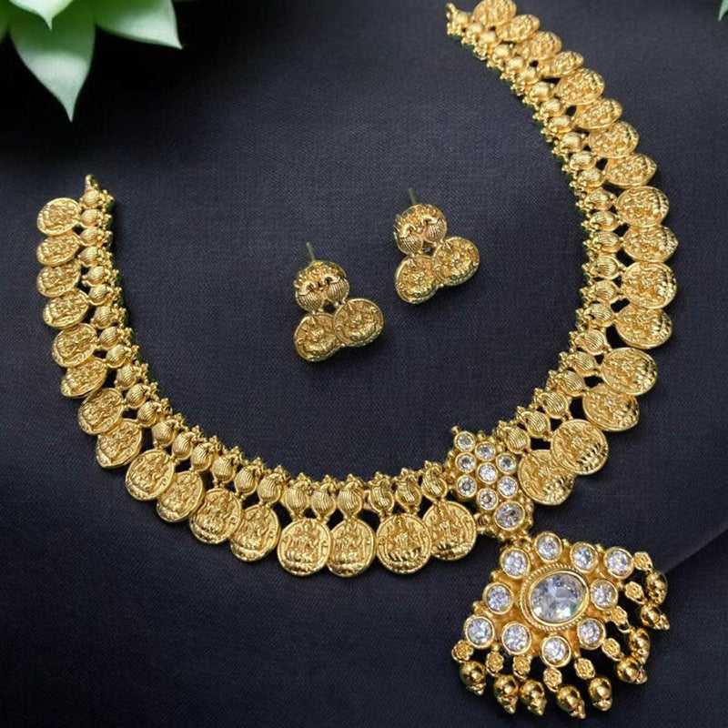 Sona Creation Gold Plated Pota Stone Temple Necklace Set