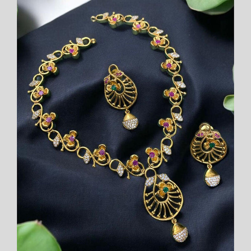 Sona Creation Gold Plated AD Stone Necklace Set