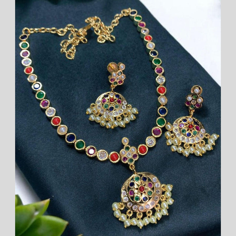 Sona Creation  Gold Plated Crystal Stone And Pearls Necklace Set