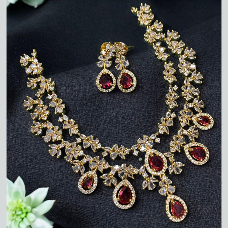 Sona Creation Gold Plated AD Stone Necklace Set