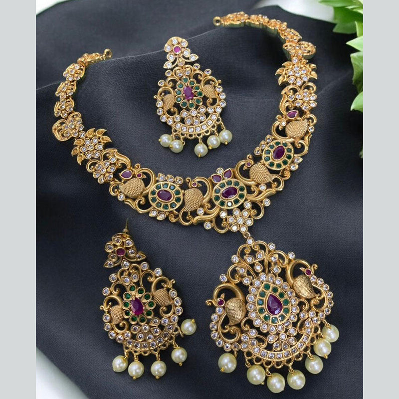 Sona Creation  Gold Plated Austrian Stone And Pearls Necklace Set