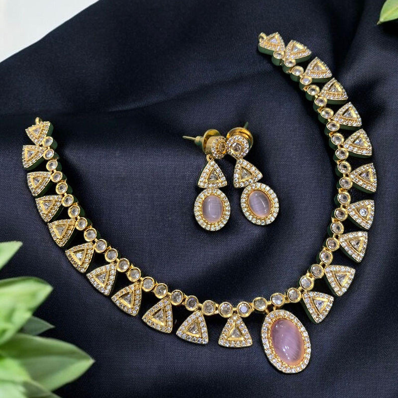 Sona Creation Gold Plated AD Stone Necklace Set