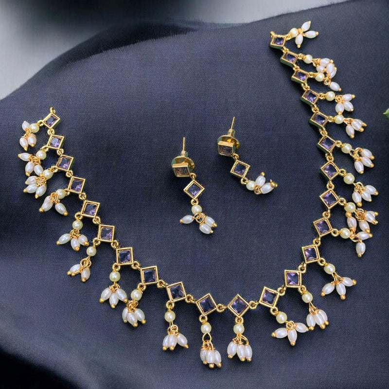 Sona Creation Gold Plated Crystal Stone And Pearls Necklace Set