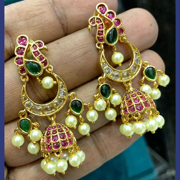 Sona Creation Gold Plated Pota Stone And Pearls Jhumki Earrings