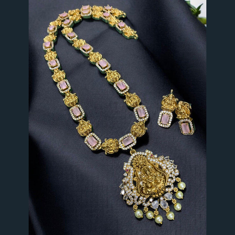 Sona Creation Gold Plated Crystal Stone And Temple Necklace Set