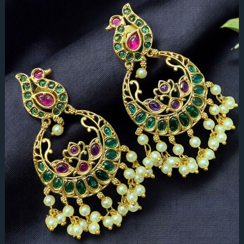 Sona Creation Gold Plated Pota Stone And Pearls Dangler Earrings