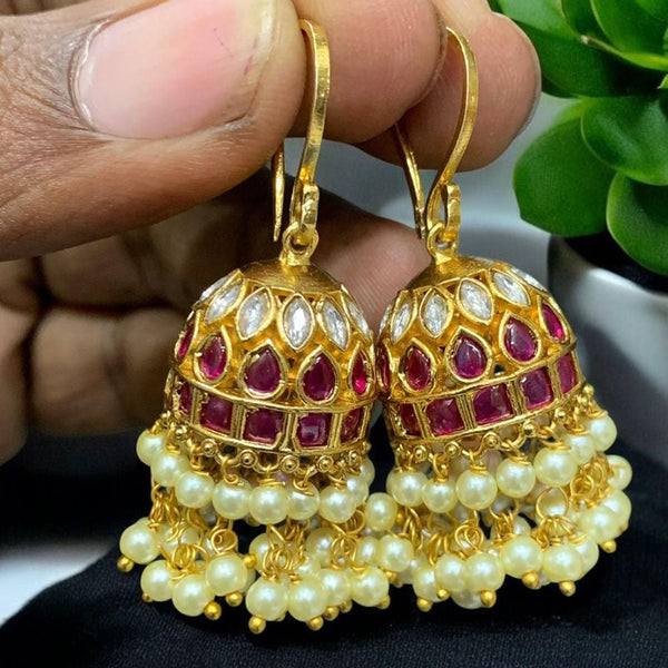 Sona Creation Gold Plated Pota Stone And Pearls Jhumki Earrings