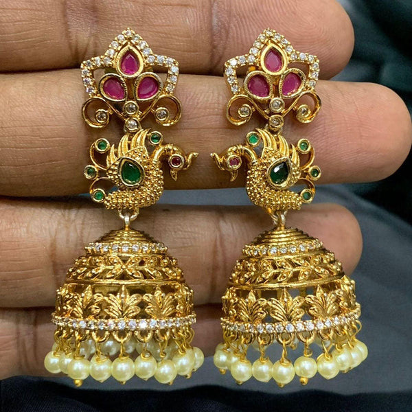 Sona Creation Gold Plated Austrian Stone And Pearls Jhumki Earrings