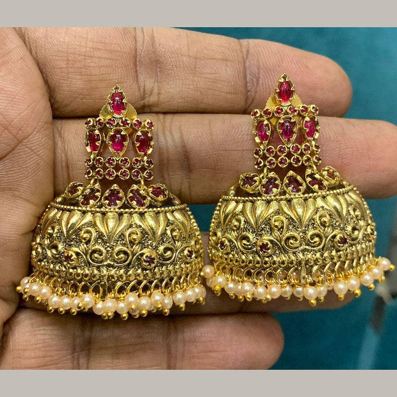 Sona Creation Gold Plated Crystal Stone And Pearls Jhumki Earrings