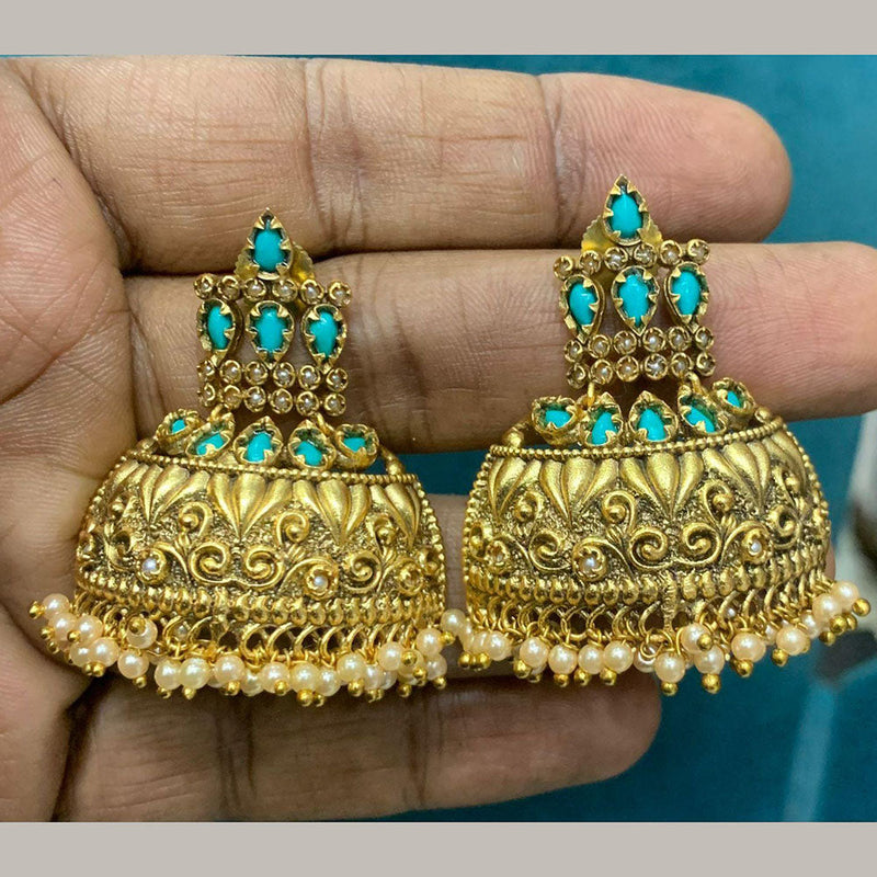 Sona Creation Gold Plated Crystal Stone And Pearls Jhumki Earrings