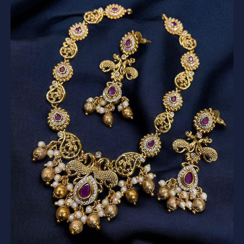 Sona Creation Gold Plated Austrian Stone And Pearls Necklace Set