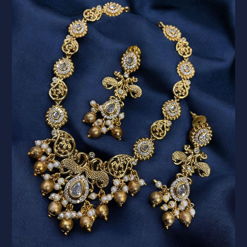 Sona Creation Gold Plated Austrian Stone And Pearls Necklace Set