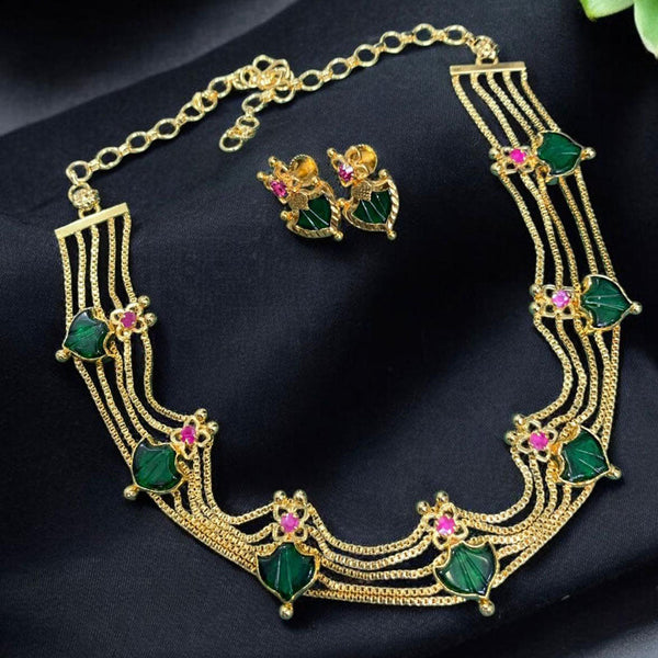 Sona Creation Gold Plated Pota Stone Necklace Set