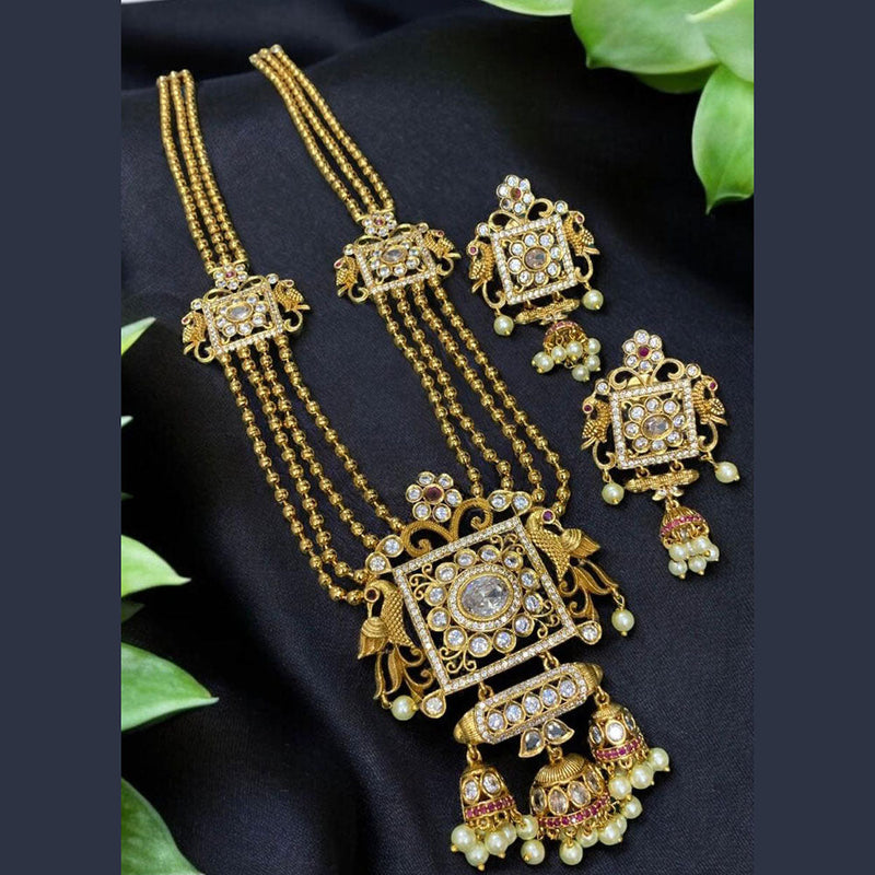 Sona Creation Gold Plated Crystal Stone And Pearls Long Necklace Set