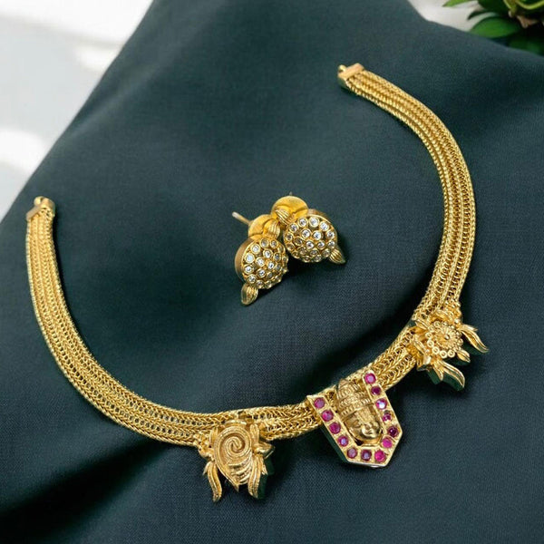 Sona Creation Gold Plated Pota Stone Temple Necklace Set