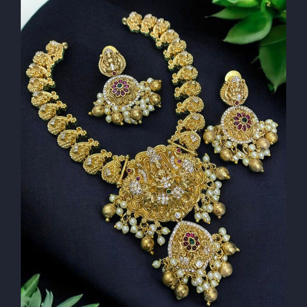 Sona Creation Gold Plated Austrian Stone And Pearls Temple Necklace Set