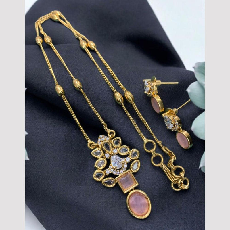 Sona Creation Gold Plated Crystal Stone Long Necklace Set