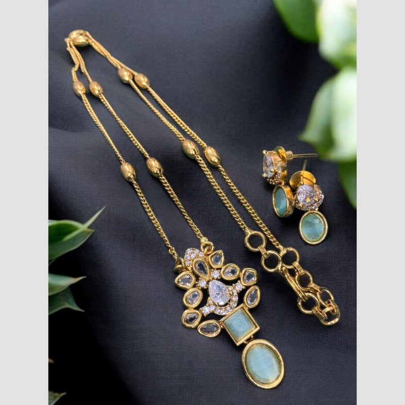 Sona Creation Gold Plated Crystal Stone Long Necklace Set