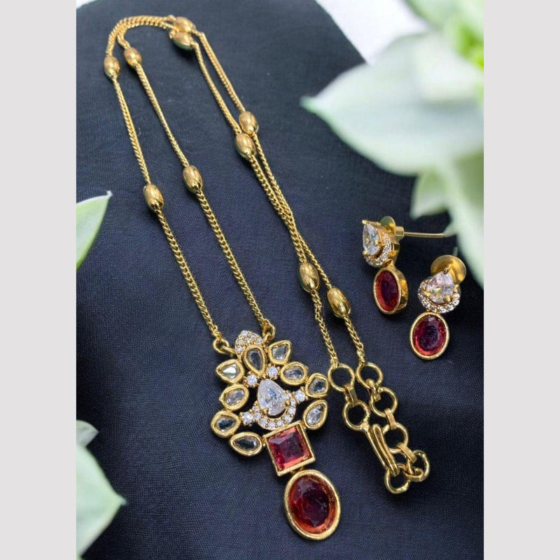 Sona Creation Gold Plated Crystal Stone Long Necklace Set