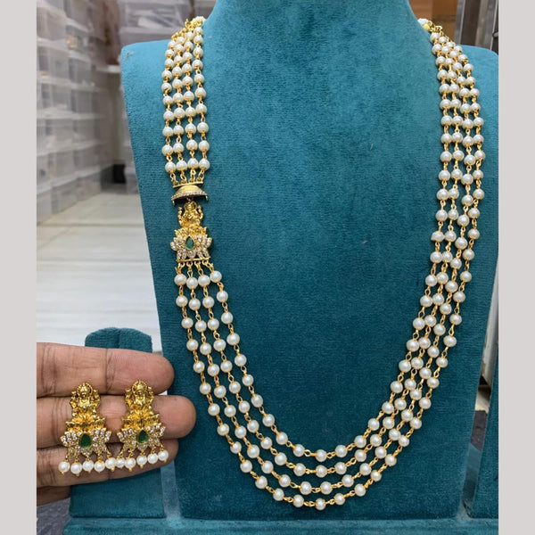 Sona Creation Gold Plated Austrian Stone And Pearls Temple Necklace Set