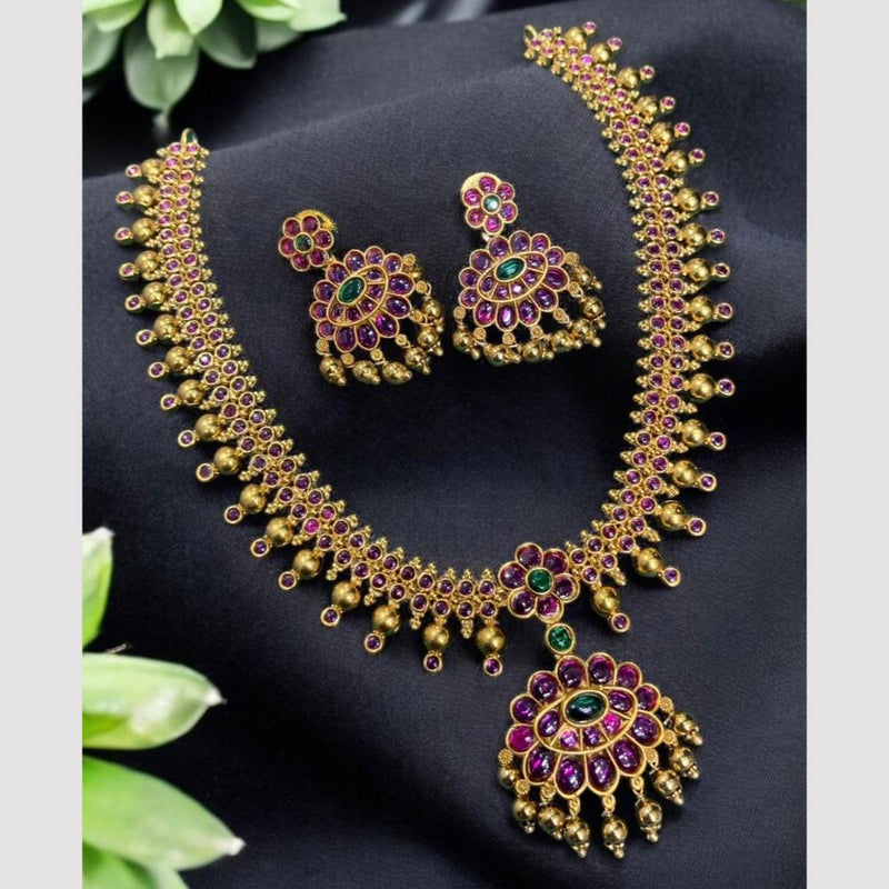 Sona Creation Gold Plated Pota Stone Necklace Set