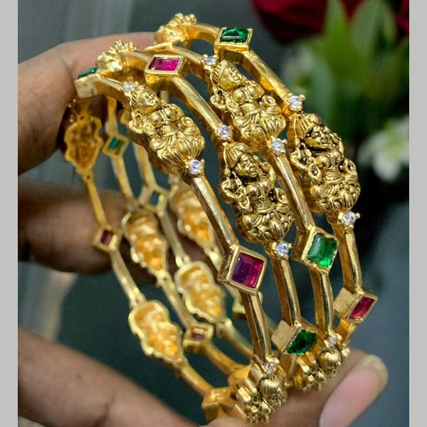 Sona Creation Gold Plated Pota Stone Temple Bangle Set