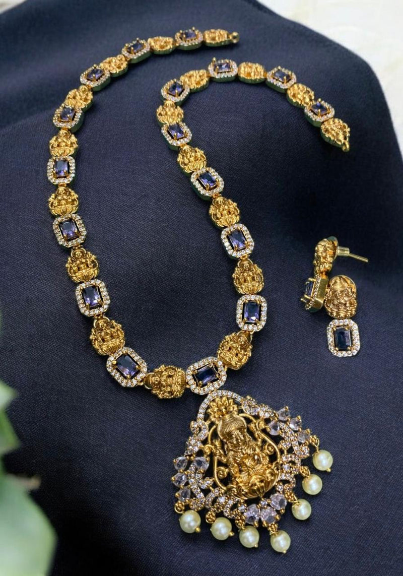 Sona Creation Gold Plated Crystal Stone And Pearls Temple Necklace Set