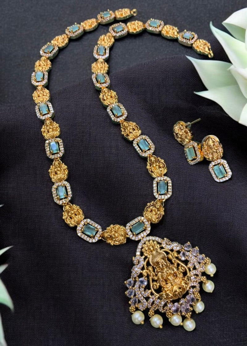 Sona Creation Gold Plated Crystal Stone And Pearls Temple Necklace Set