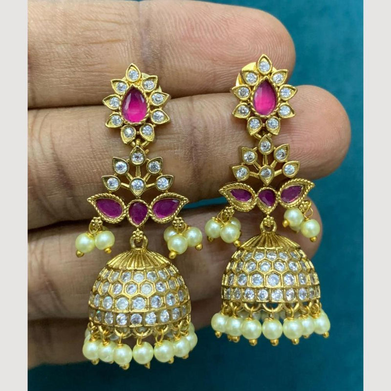 Sona Creation Gold Plated Austrian Stone And Pearls Jhumki Earrings