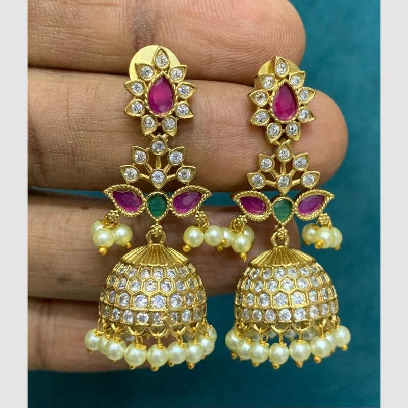 Sona Creation Gold Plated Austrian Stone And Pearls Jhumki Earrings