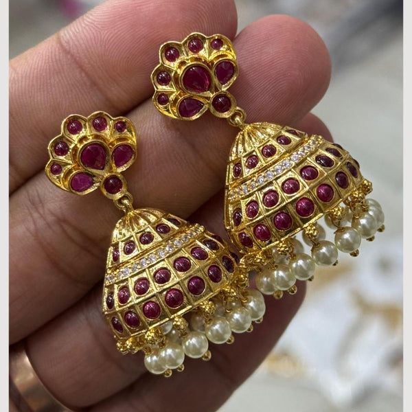 Sona Creation Gold Plated Pota Stone And Pearls Jhumki Earrings