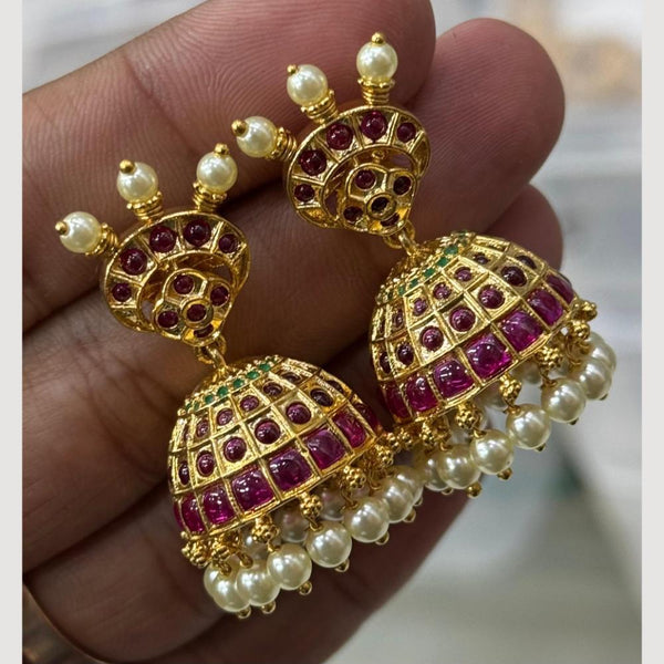 Sona Creation Gold Plated Pota Stone And Pearls Jhumki Earrings