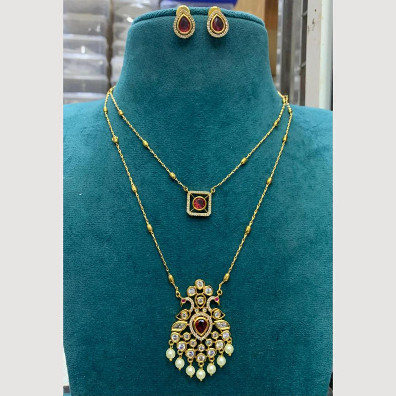 Sona Creation Gold Plated Austrian Stone And Pearls Necklace Set