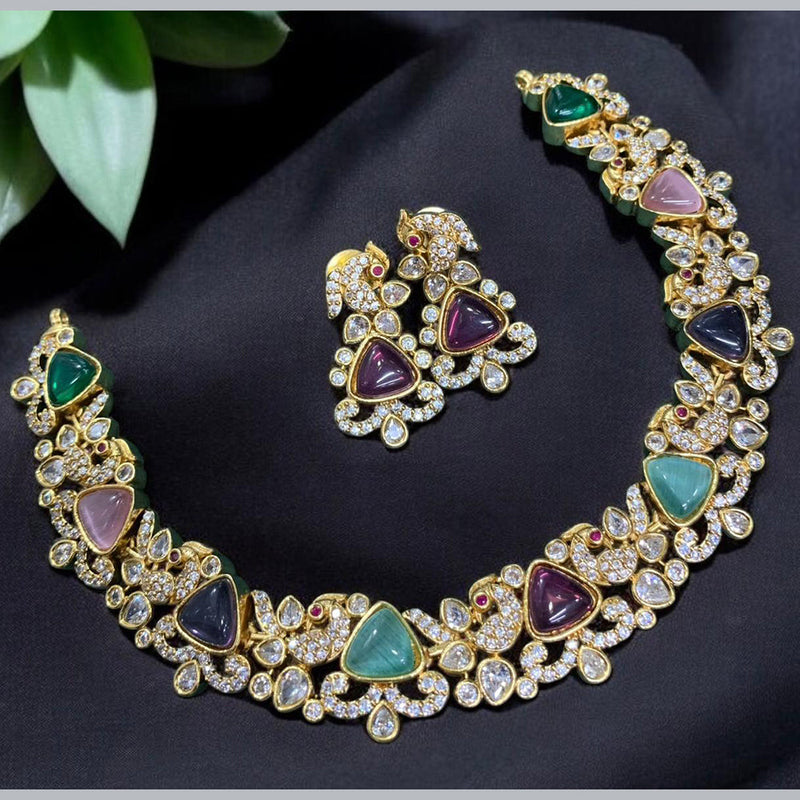 Sona Creation Gold Plated Crystal Stone Necklace Set