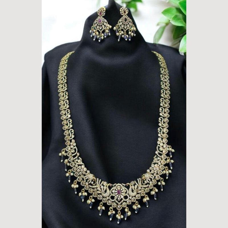 Sona Creation Gold Plated Austrian Stone And Beads Long Necklace Set