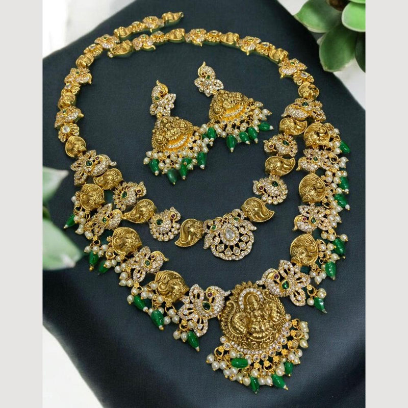 Sona Creation Gold Plated Crystal Stone And Beads Temple Necklace Set