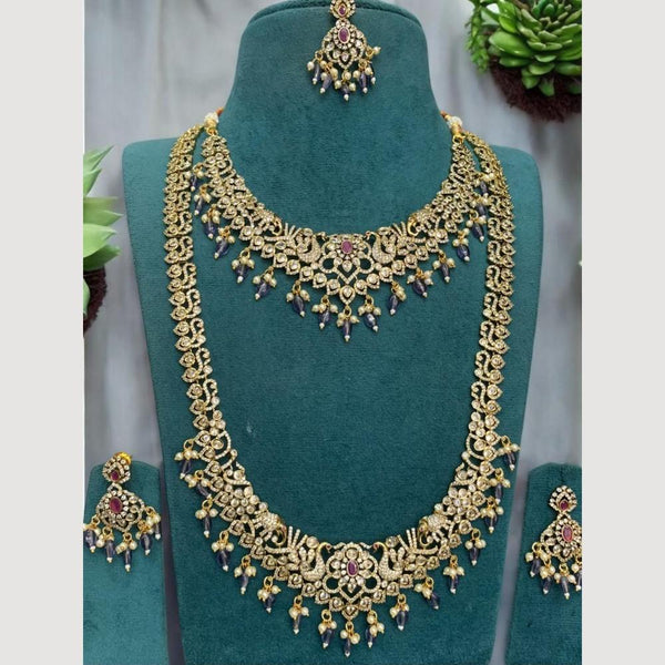 Sona Creation Gold Plated Austrian Stone And Beads Double Necklace Set