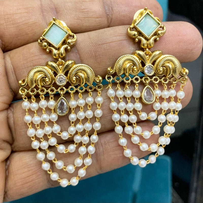 Sona Creation Gold Plated Crystal Stone And Pearls Dangler Earrings