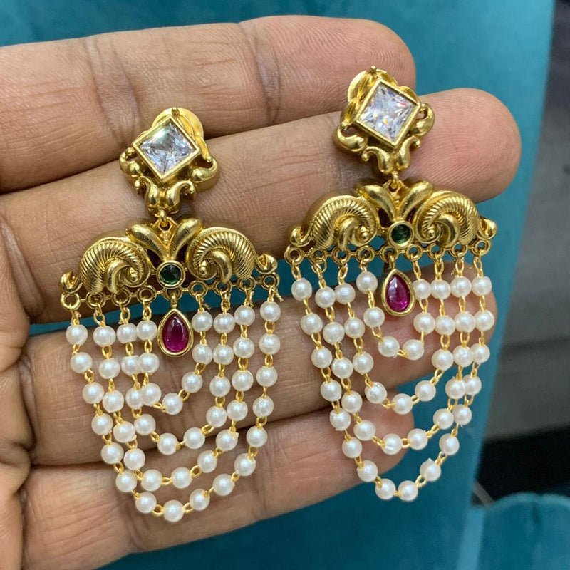 Sona Creation Gold Plated Crystal Stone And Pearls Dangler Earrings