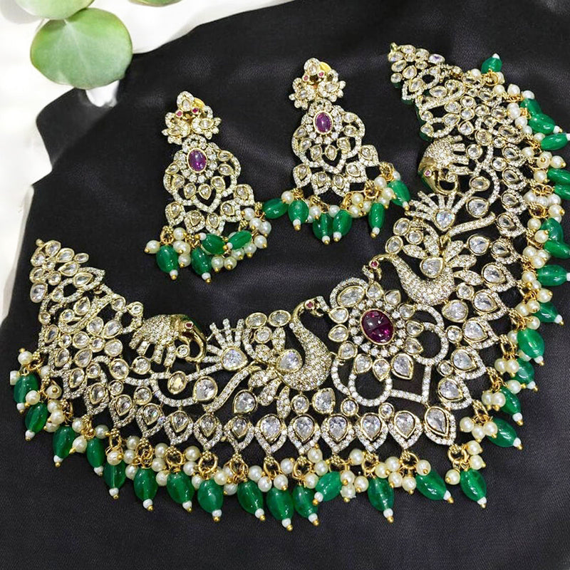 Sona Creation Gold Plated Polki Kundan Stone And Beads Necklace Set