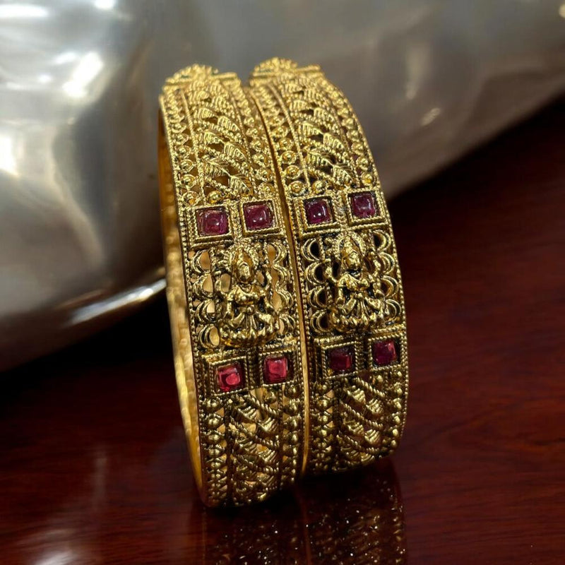 Sona Creation Gold Plated Pota Stone Temple Bangle Set