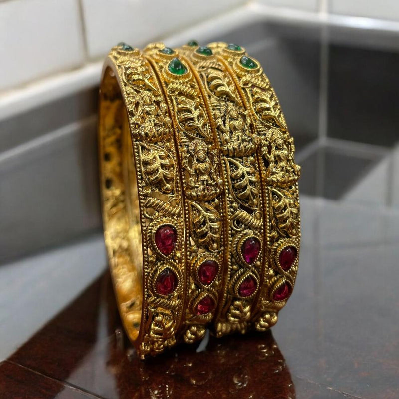 Sona Creation Gold Plated Pota Stone Temple Bangle Set