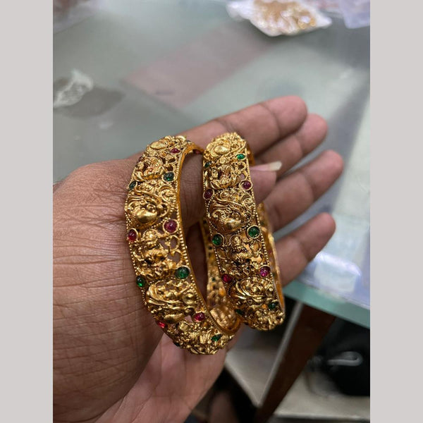 Sona Creation Gold Plated Pota Stone Temple Bangle Set