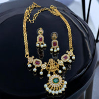 Sona Creation Gold Plated Austrian Stone And Pearls Temple Necklace Set