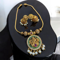 Sona Creation Gold Plated Austrian Stone And Pearls Temple Necklace Set