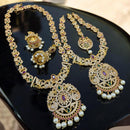 Sona Creation Gold Plated Austrian Stone And Pearls Short And Long Double Necklace Set