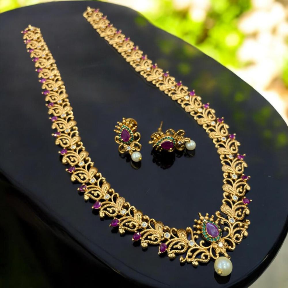 Sona Creation Gold Plated Austrian Stone And Pearls Long Necklace Set