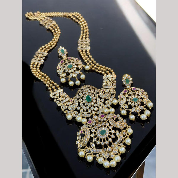 Sona Creation Gold Plated Austrian Stone And Pearls Long Necklace Set